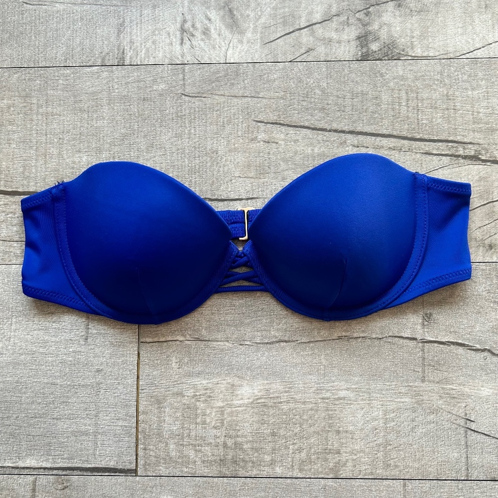 Victoria's Secret Blue Bandeau Push Up Strapless Underwire Bikini Top Cobalt 34B